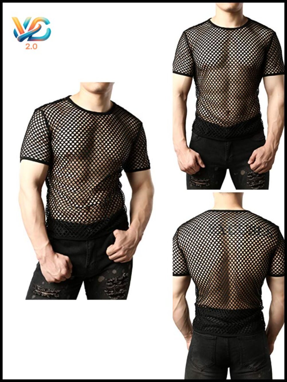 Mesh Fishnet Fitted Short Sleeve Muscle Top, See Through Club Wear